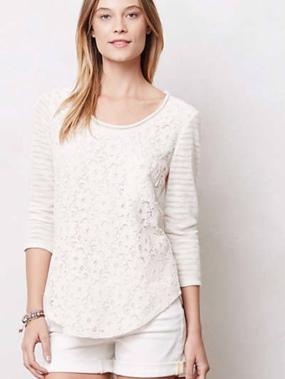 Women's Lace Front Scoop Neck Tunic Top — White